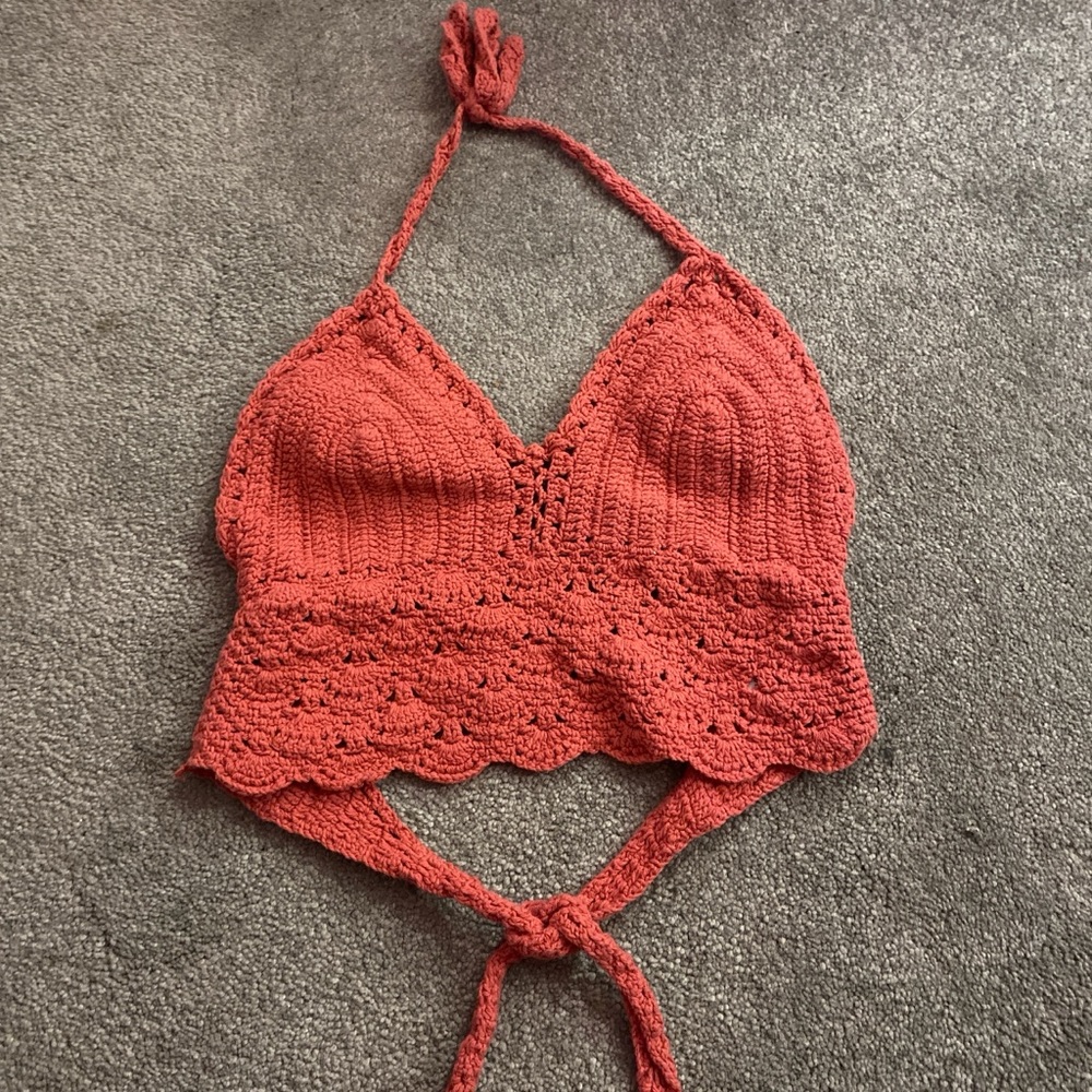 Red Crochet Halter Top